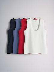 The Set 4 Pack Deep Scoop Slim Fit Vest Red/Navy Blue/ White - Image 1 of 7