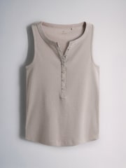 The Set 3 Pack Henley Rib Vest Chocolate brown/Taupe Brown/White - Image 4 of 6