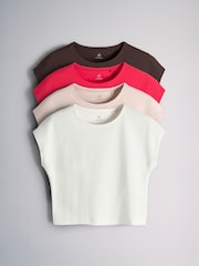 The Set 4 Pack Cap Sleeve Cropped T-Shirts Pink/Brown/Neutral/Cream - Image 1 of 7