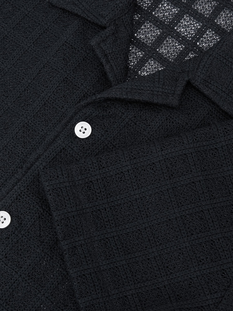 Reiss Navy Belardo Cotton-Blend Crochet Tile-Pattern Shirt - Image 8 of 8