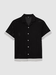 Reiss Black Aliso Cotton-Blend Tape-Trim Crochet Shirt - Image 2 of 6