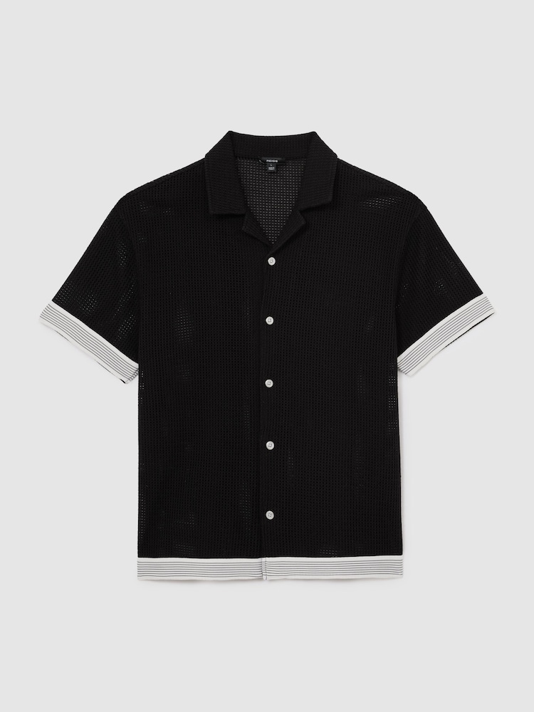 Reiss Black Aliso Cotton-Blend Tape-Trim Crochet Shirt - Image 2 of 6