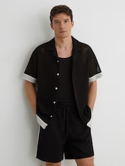 Reiss Black Aliso Cotton-Blend Tape-Trim Crochet Shirt - Image 3 of 6