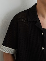 Reiss Black Aliso Cotton-Blend Tape-Trim Crochet Shirt - Image 4 of 6