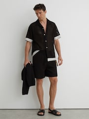 Reiss Black Aliso Cotton-Blend Tape-Trim Crochet Shirt - Image 5 of 6