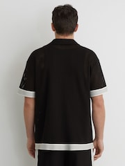 Reiss Black Aliso Cotton-Blend Tape-Trim Crochet Shirt - Image 6 of 6
