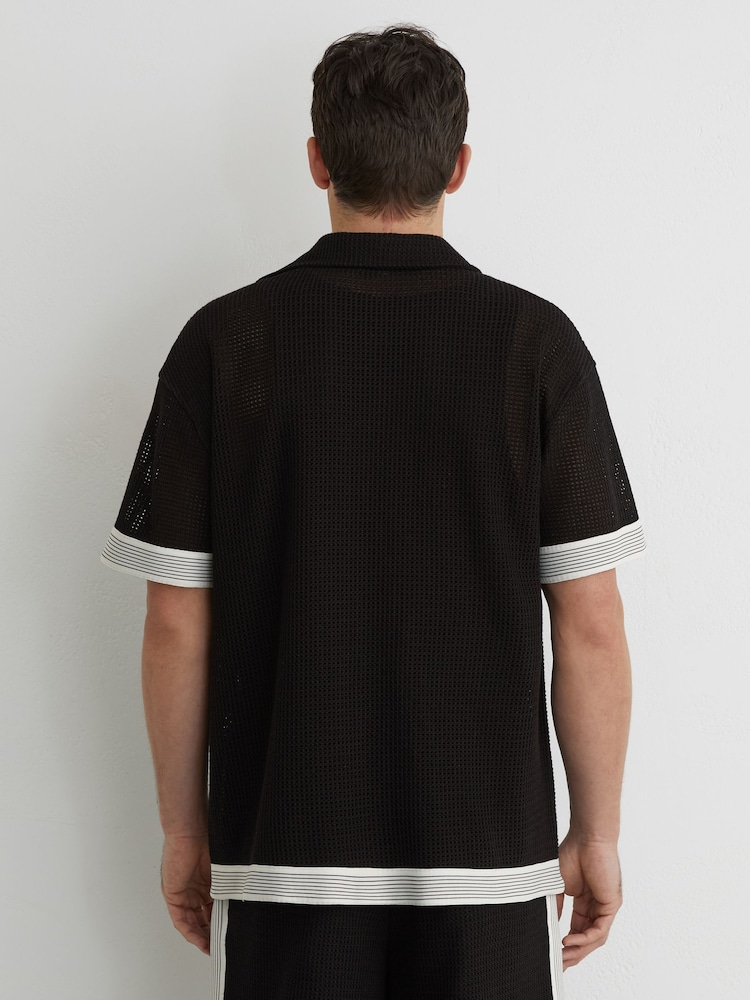 Reiss Black Aliso Cotton-Blend Tape-Trim Crochet Shirt - Image 6 of 6