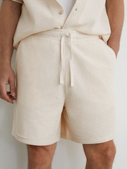 Reiss Off White Sedaros Cotton-Blend Side-Tape Crochet Shorts - Image 4 of 6