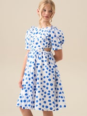 Angel & Rocket Blue Amara Blue Puff Sleeve Spot Dress - Image 1 of 7
