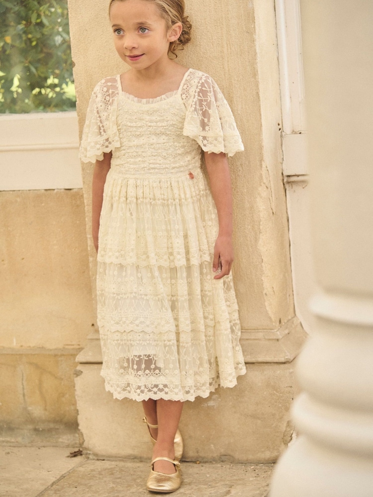 Girls Cream Lace Vintage Dress | Angel & Rocket 11 Yrs Girls Cream Lace Vintage Dress | Angel & Rocket 11 Yrs