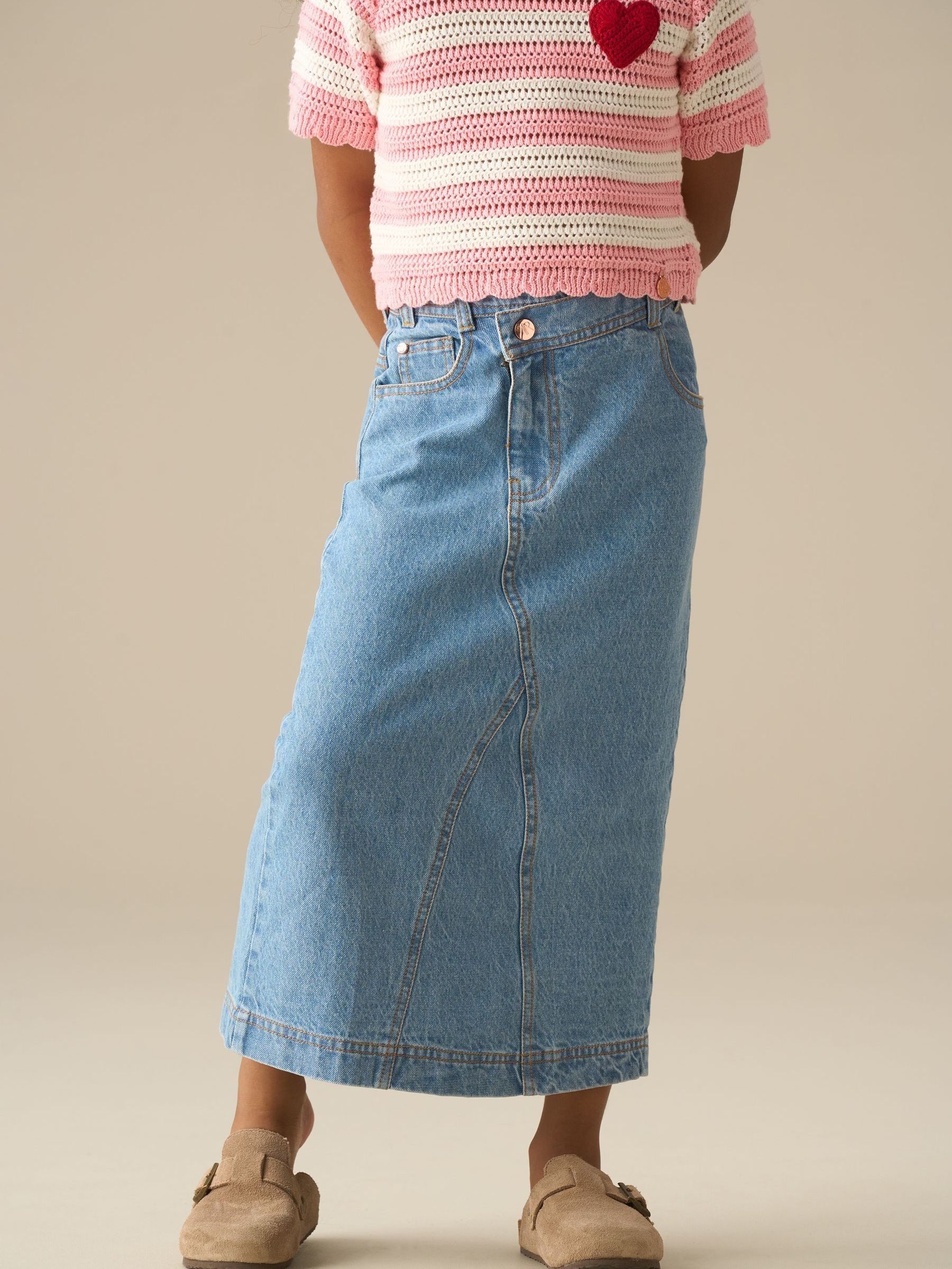 Buy Angel & Rocket Blue Kendal Asymmetric Waist Denim Midi Skirt