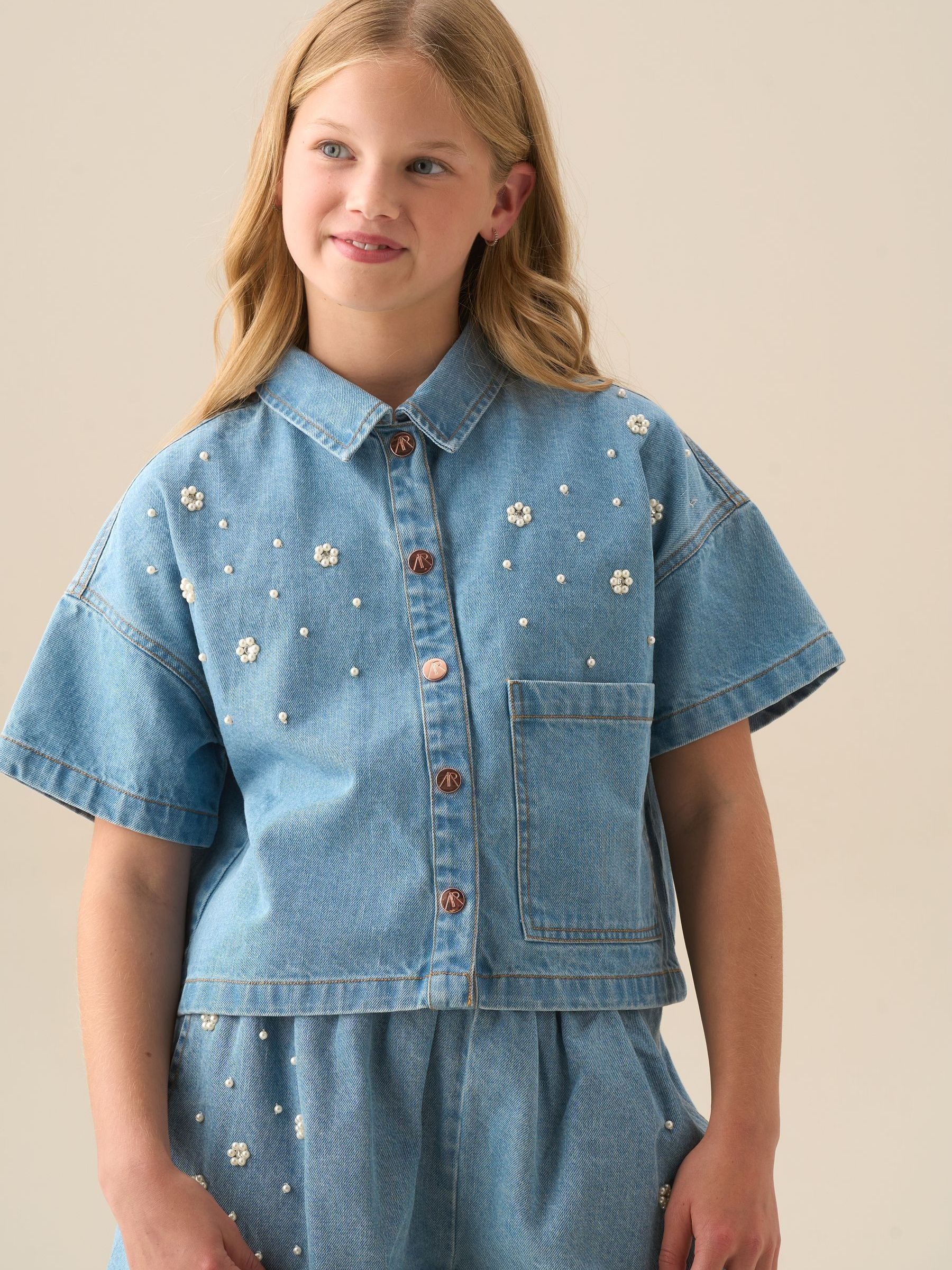 トップス bb2c Cumpără Angel & Rocket Zeta Boxy Embellished Denim Shirt from Next