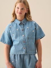 Angel & Rocket Blue Zeta Boxy Embellished Denim Shirt - Image 4 of 7