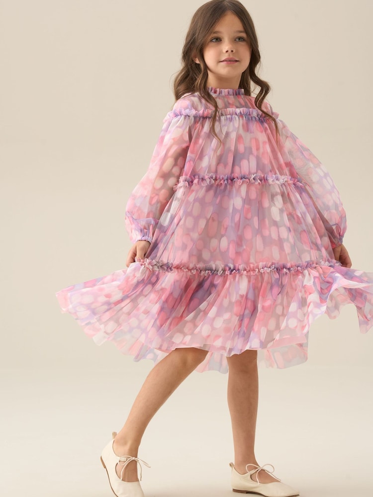 Rosa - Vestido de malla con vuelo y estampado Cara de Angel & Rocket - Imagen 2 de 8 Rosa - Vestido de malla con vuelo y estampado Cara de Angel & Rocket - Imagen 2 de 8