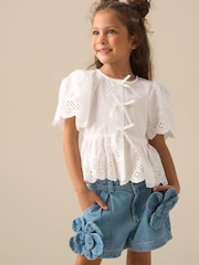 Angel & Rocket White Ria Broderie Tie Front Peplum Blouse - Image 2 of 8