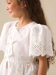 Angel & Rocket White Ria Broderie Tie Front Peplum Blouse - Image 3 of 8