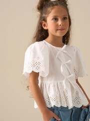 Angel & Rocket White Ria Broderie Tie Front Peplum Blouse - Image 4 of 8