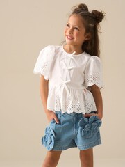 Angel & Rocket White Ria Broderie Tie Front Peplum Blouse - Image 5 of 8