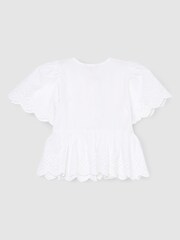 Angel & Rocket White Ria Broderie Tie Front Peplum Blouse - Image 7 of 8