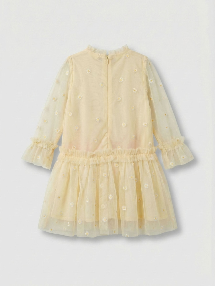 Angel & Rocket Yellow Neve Daisy Embroidered Mesh Dress - Image 2 of 2