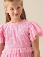 Angel & Rocket Pink Luisa Yellow Embroidered Mesh Dress - Image 4 of 8