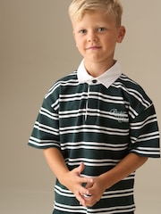 Angel & Rocket Green Rudy Textured Striped Boxy Rugby Shirt - Image 1 of 7