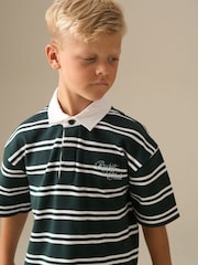 Angel & Rocket Green Rudy Textured Striped Boxy Rugby Shirt - Image 4 of 7