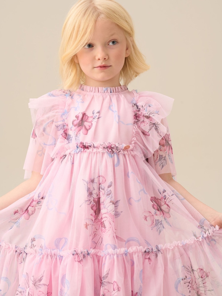 Angel & Rocket Pink Rosa Floral Mesh Dress - Image 2 of 6