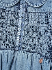 Angel & Rocket Blue Orla Blue Peter Pan Collar Shirred Denim Blouse - Image 7 of 7