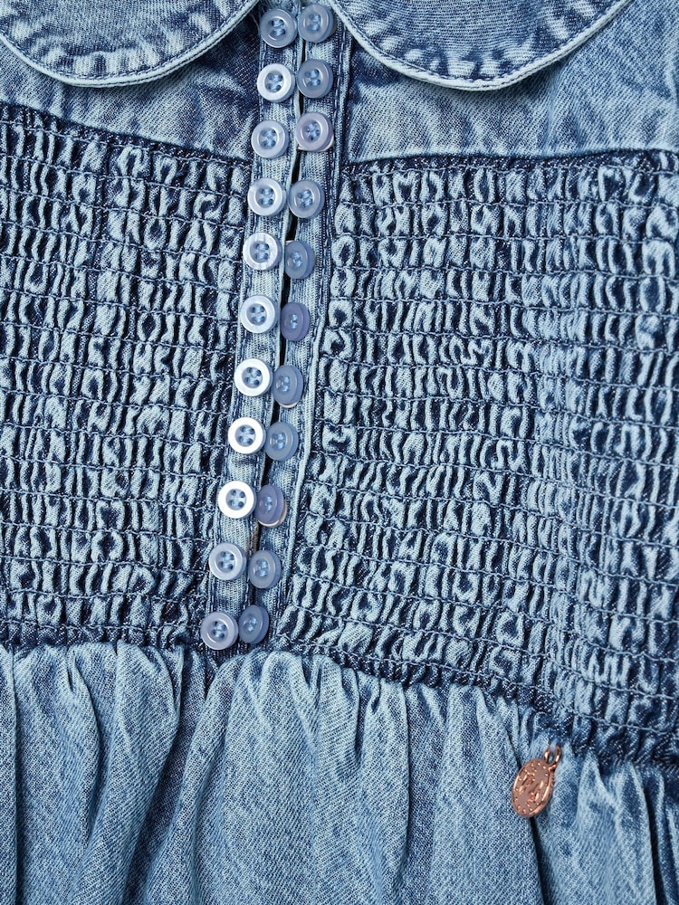 Angel & Rocket Blue Orla Blue Peter Pan Collar Shirred Denim Blouse - Image 7 of 7