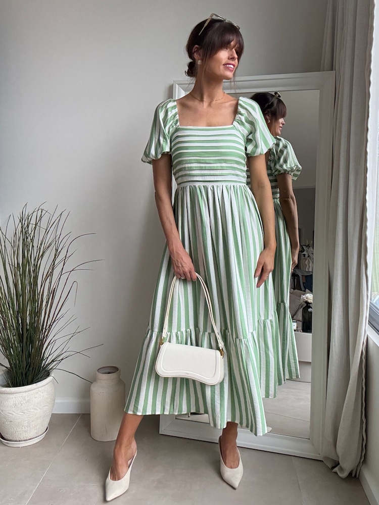 Style Cheat Green Leghton Puff Sleeve Dress - Image 1 of 6