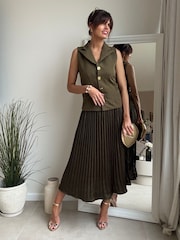 Style Cheat Green Button Pleat Dress - Image 1 of 4