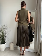 Style Cheat Green Button Pleat Dress - Image 3 of 4