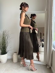 Style Cheat Green Button Pleat Dress - Image 4 of 4