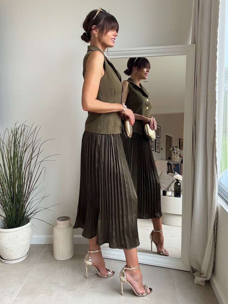 Style Cheat Green Button Pleat Dress - Image 4 of 4