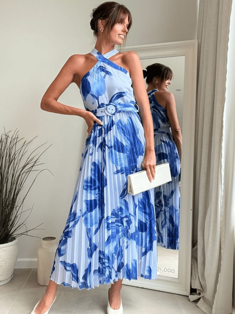 Style Cheat Blue Paige Pleat Dress - Image 1 of 3 Style Cheat Blue Paige Pleat Dress - Image 1 of 3