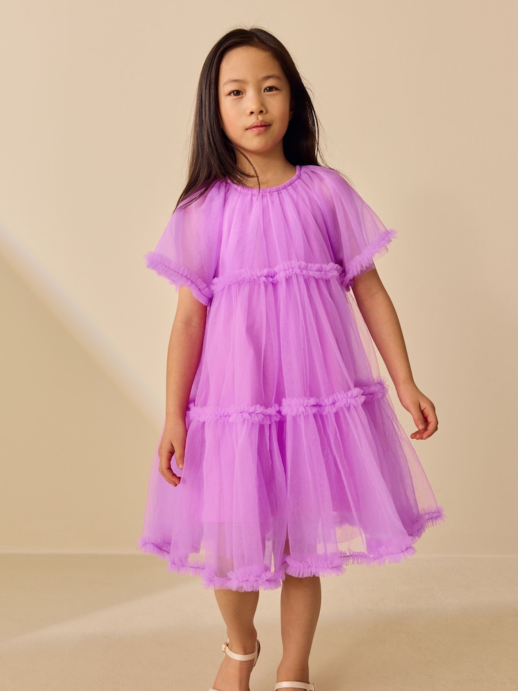 Purple Ruffle Tiered Party Dress (3-16yrs) - Image 1 of 8 Purple Ruffle Tiered Party Dress (3-16yrs) - Image 1 of 8
