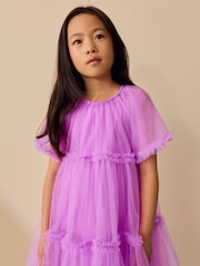 Purple Ruffle Tiered Party Dress (3-16yrs) - Image 2 of 8
