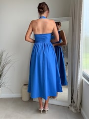 Style Cheat Blue Cotton Halter Midi Dress - Image 2 of 4