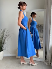 Style Cheat Blue Cotton Halter Midi Dress - Image 3 of 4
