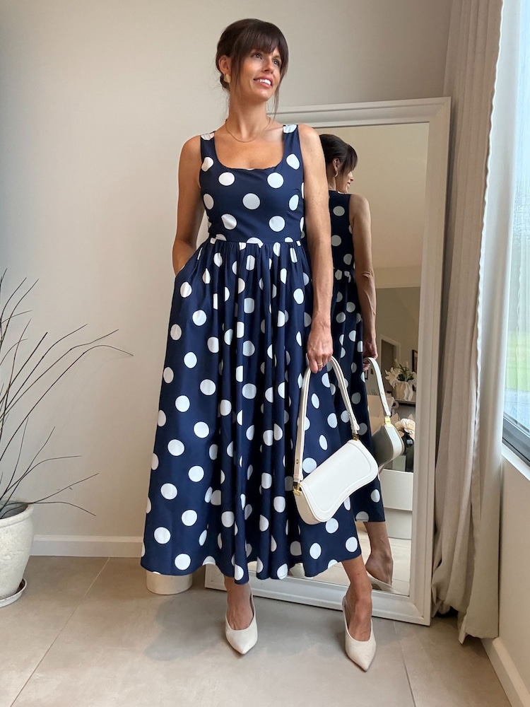Style Cheat Blue Spot Fit And Flare Dress - Image 1 of 4