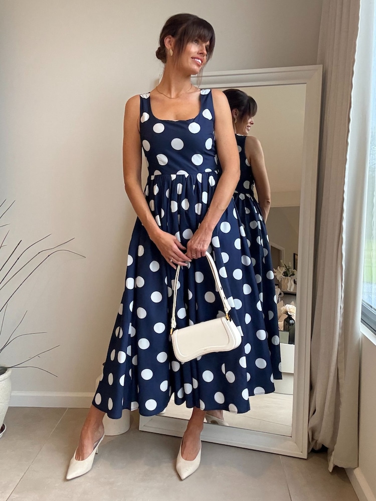 Style Cheat Blue Spot Fit And Flare Dress - Image 2 of 4