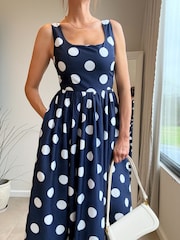 Style Cheat Blue Spot Fit And Flare Dress - Image 4 of 4