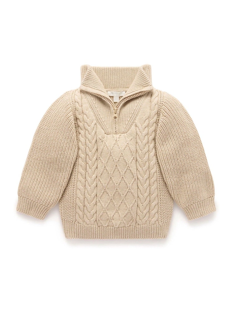 Purebaby Nude Cable Zip Neck Jumper - Image 1 of 5 Purebaby Nude Cable Zip Neck Jumper - Image 1 of 5