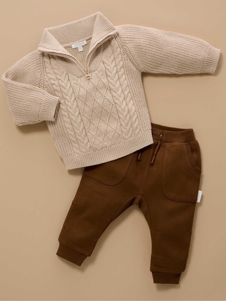 Purebaby Nude Cable Zip Neck Jumper - Image 2 of 5 Purebaby Nude Cable Zip Neck Jumper - Image 2 of 5