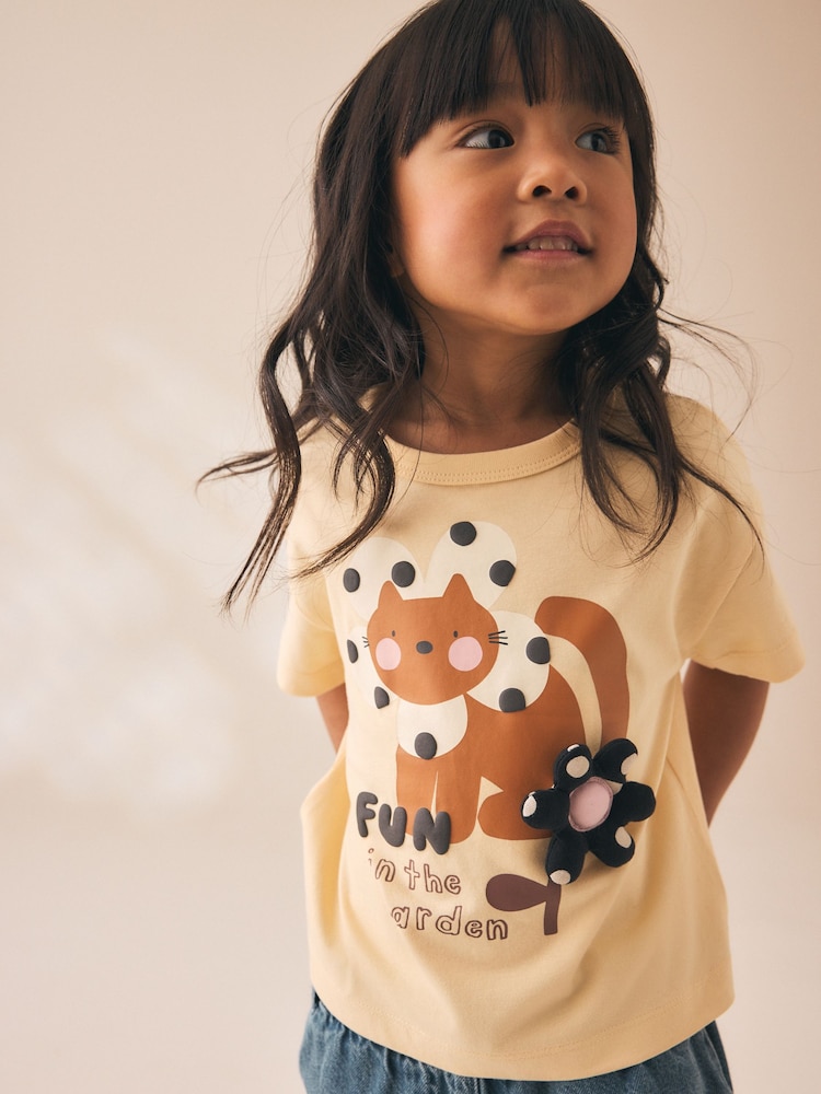 Ecru White Padded Cat Short Sleeve T-Shirt (3mths-7yrs) - Image 1 of 8