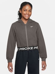 Nike Stone Grey Pro Dri-FIT Cropped Fleece Hoodie - Image 1 of 3