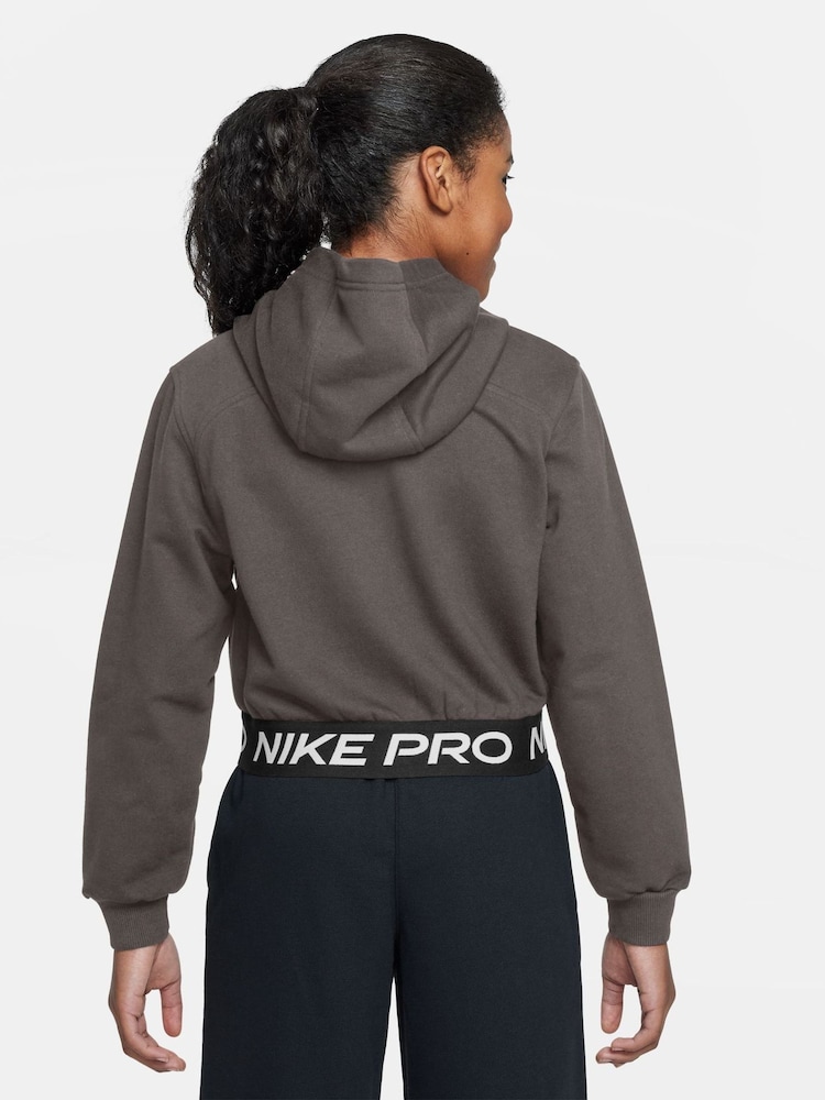 Nike Stone Grey Pro Dri-FIT Cropped Fleece Hoodie - Image 2 of 3 Nike Stone Grey Pro Dri-FIT Cropped Fleece Hoodie - Image 2 of 3