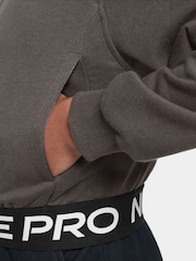 Nike Stone Grey Pro Dri-FIT Cropped Fleece Hoodie - Image 3 of 3