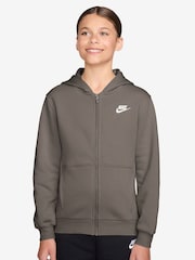 Nike Stone Grey Club Fleece Zip Through Hoodie - Image 1 of 3
